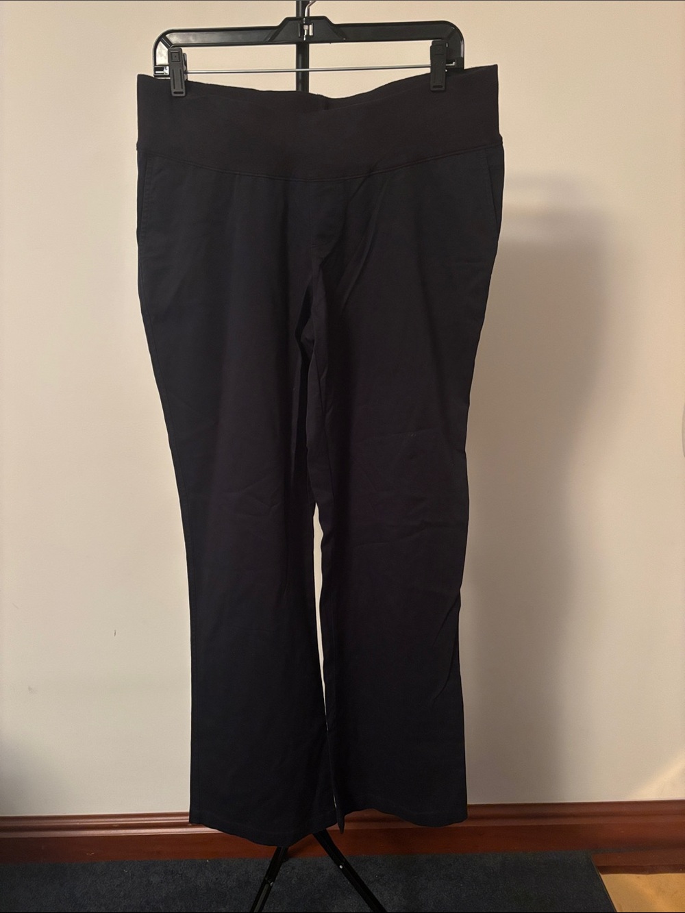 duo Maternity Black Boot-Cut Maternity Pants with Fold-Over Waistband